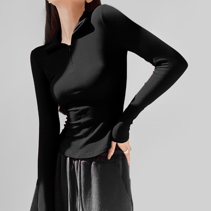 Women's Fashionable All-match Stretch Tight Lapel Long Sleeve