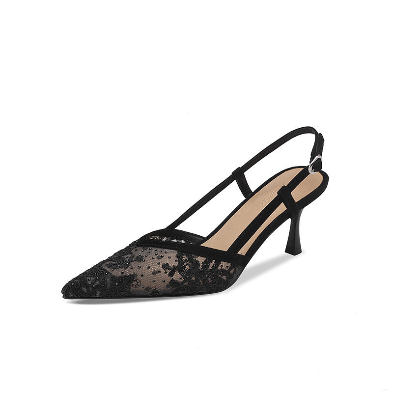 Stiletto Heel Pointed Sandals Mesh Back Empty High Heels