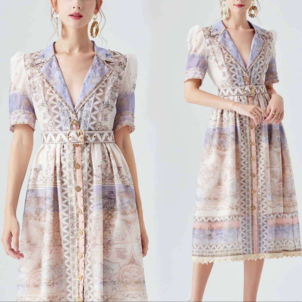 Australian Luxury High Version Stitching Lace Heavy Industry Beads Midi Dress