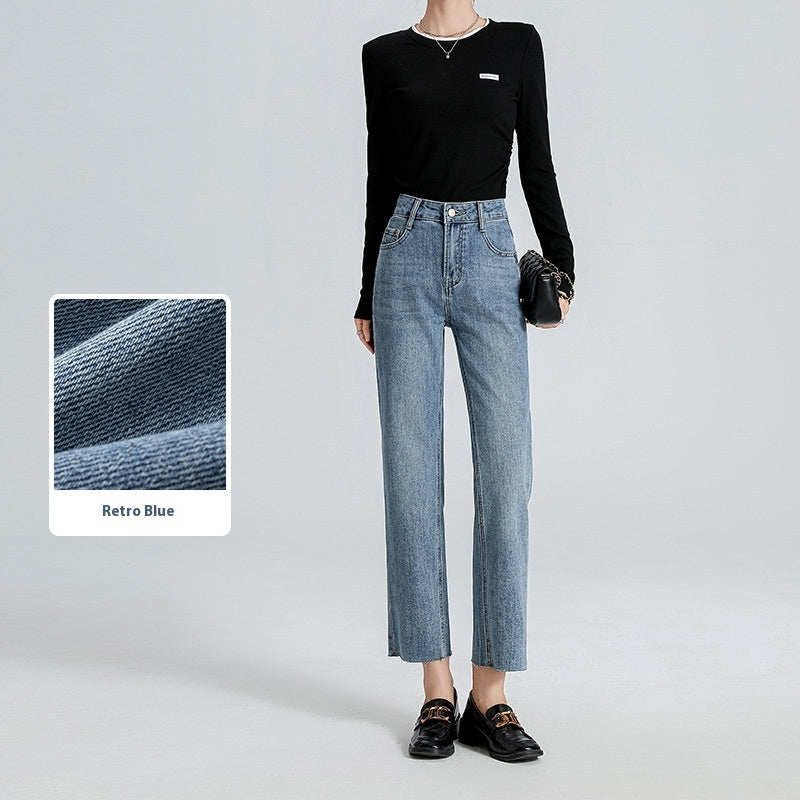 Burr Straight Ankle-length Pants Small Stretchy High Waist Slimming Commuter