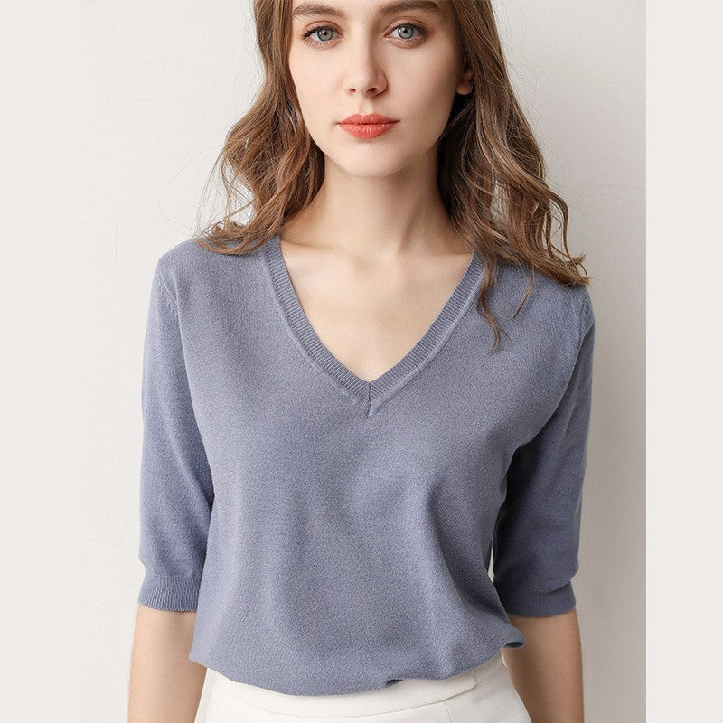 Women's Loose Spring And Summer Five-point Sleeve Sweater
