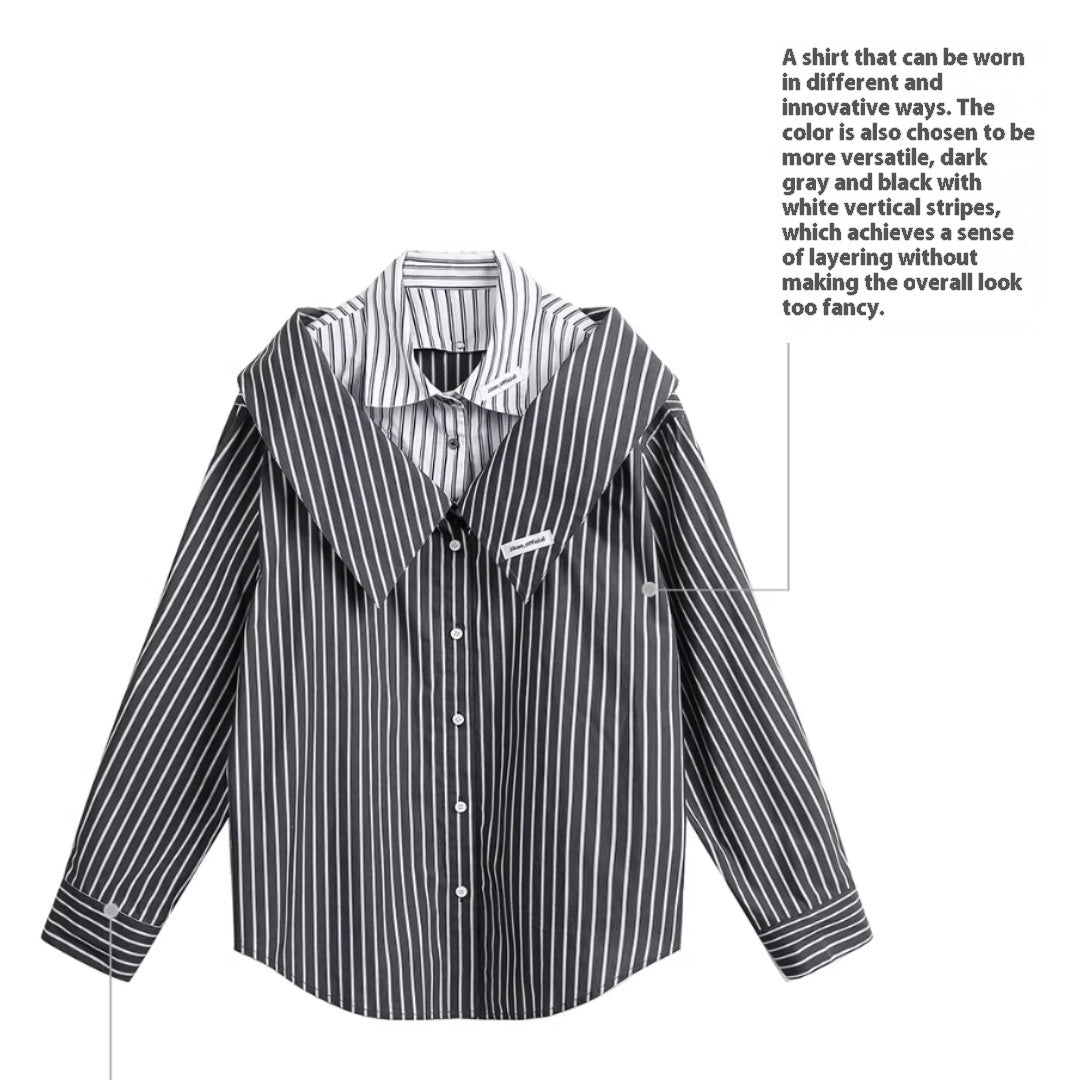 Detachable Splicing Vertical Striped Shirt For Women
