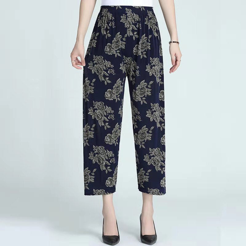 Ice Silk Wide-leg Pants Middle-aged And Elderly Loose Flower Pants