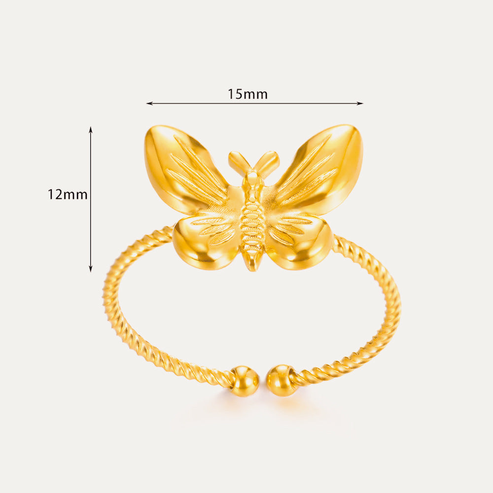 Female With Hearts Butterfly 8K Gold Plated Stainless Steel Ring