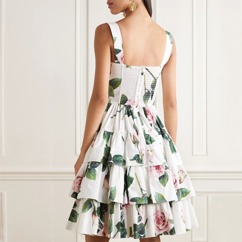 Women's Fashion Print Cake Shape Slip Dress