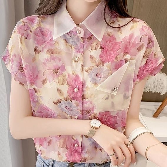 Floral Chiffon Short Sleeve Top