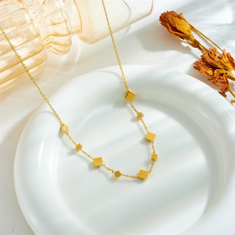 Stainless Steel Cube Emerald Zircon Personality Simple Necklace