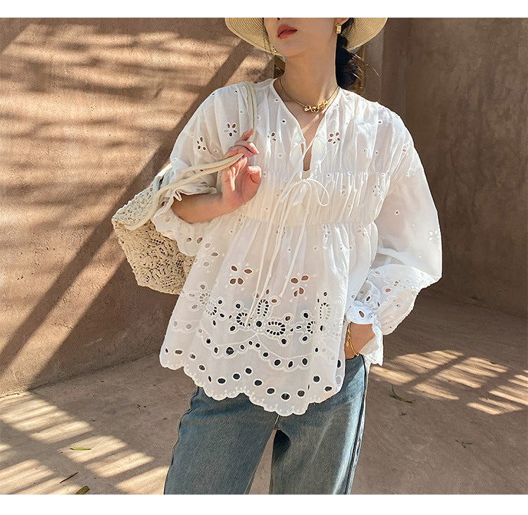 French White Shirt Women's Long Sleeve