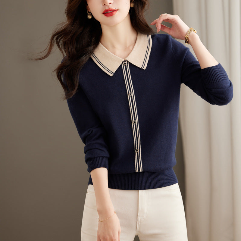 Women's Fashion Color Contrast Slimming Sweater