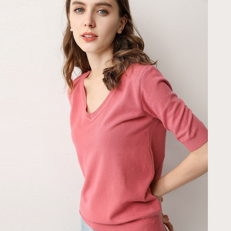 Women's Loose Spring And Summer Five-point Sleeve Sweater