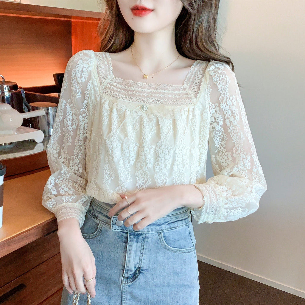 Autumn And Winter Square Collar Chiffon Shirt