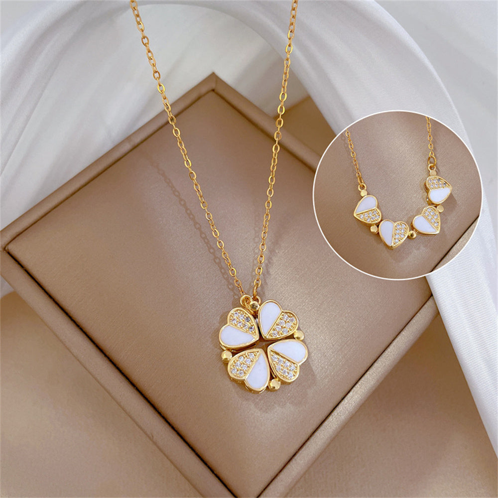 Luxury Four Leaf Clover/Hearts Pendant Necklace - Check video