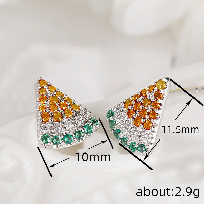 Watermelon Ear Stud Inlaid Zircon Sweet