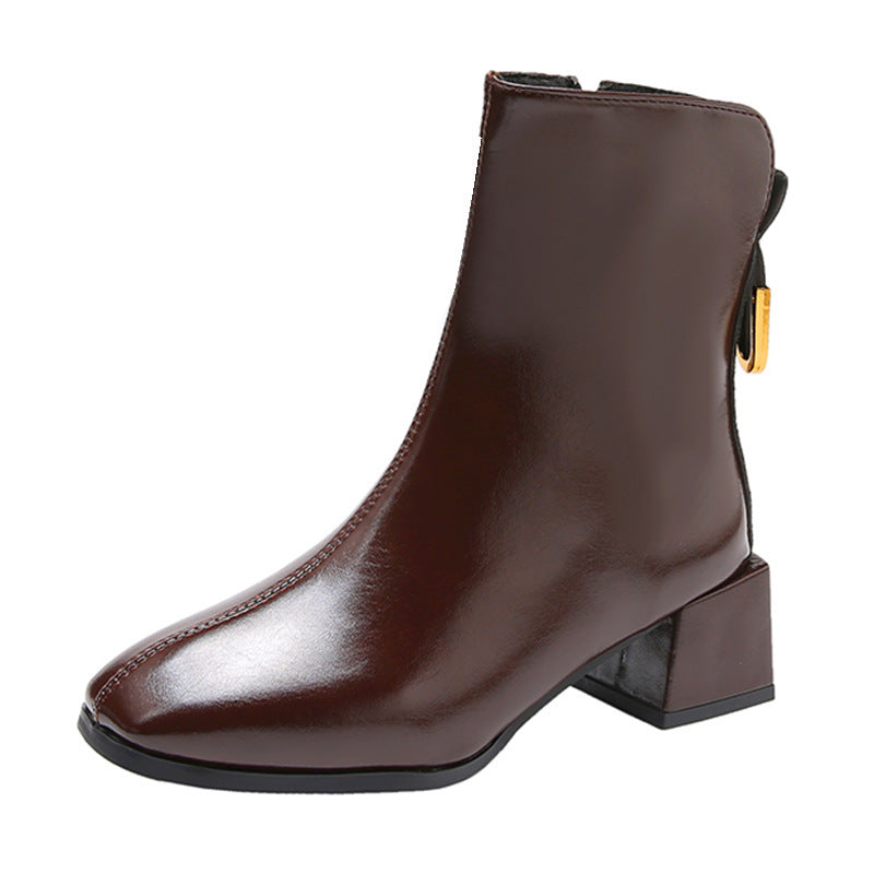 Temperament Female Martin Boots With Thick And Square Toe Heel