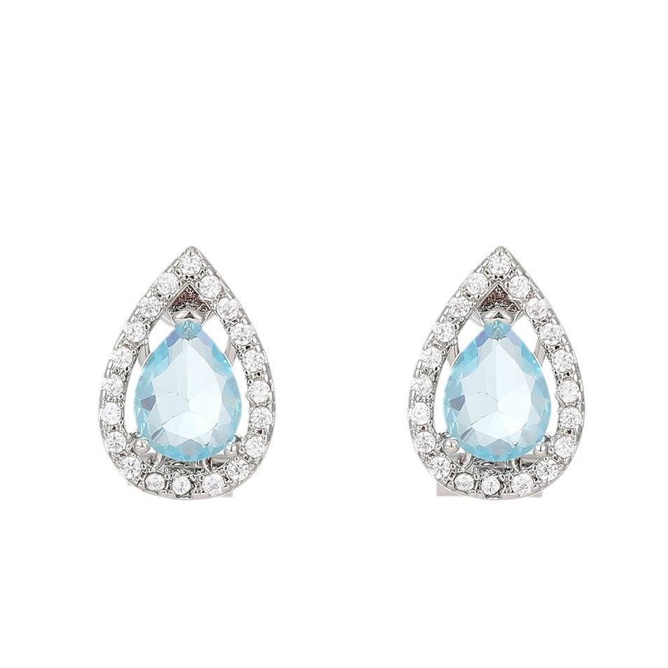 Geometric Water Drop Sea Blue Zircon Ear Studs