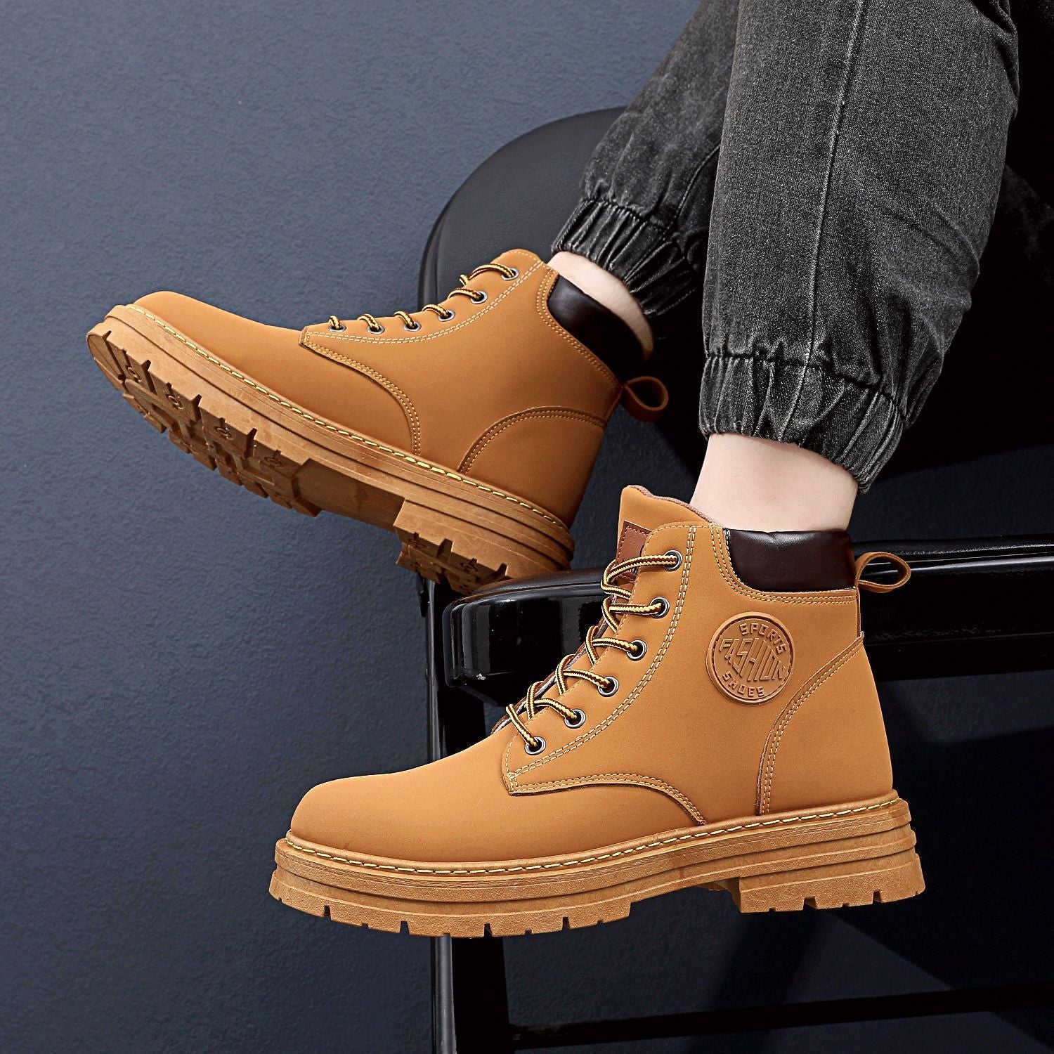 Men's Chunky Mid Heel Shoes Fashion Boots