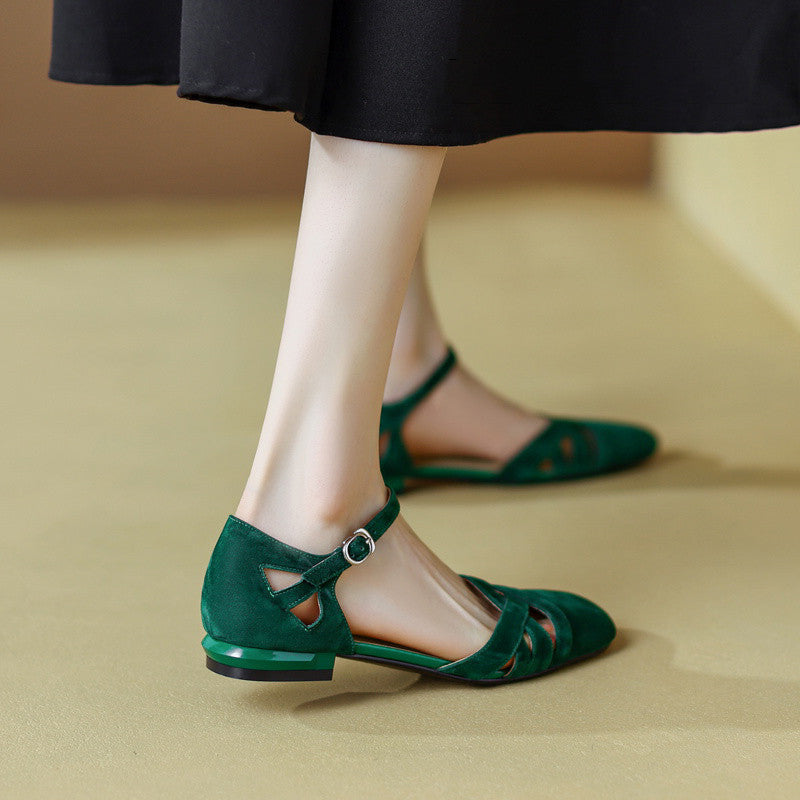 Classic Retro Sandals Women's Summer Round Toe Frosted Toe Box Soft Bottom Flat Shoes