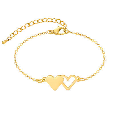 Stainless Steel Doppel Herz Bracelet Gold Women's