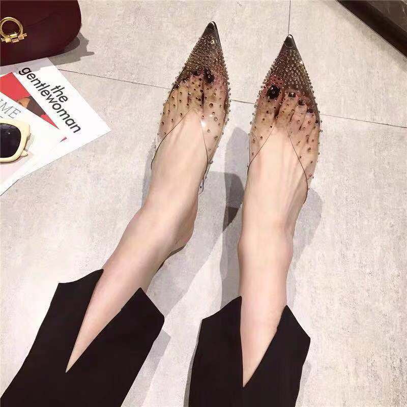 Fish Mouth Shallow Mouth Rhinestones Show White And Jelly Sandals