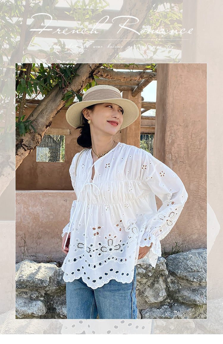 French White Shirt Women's Long Sleeve