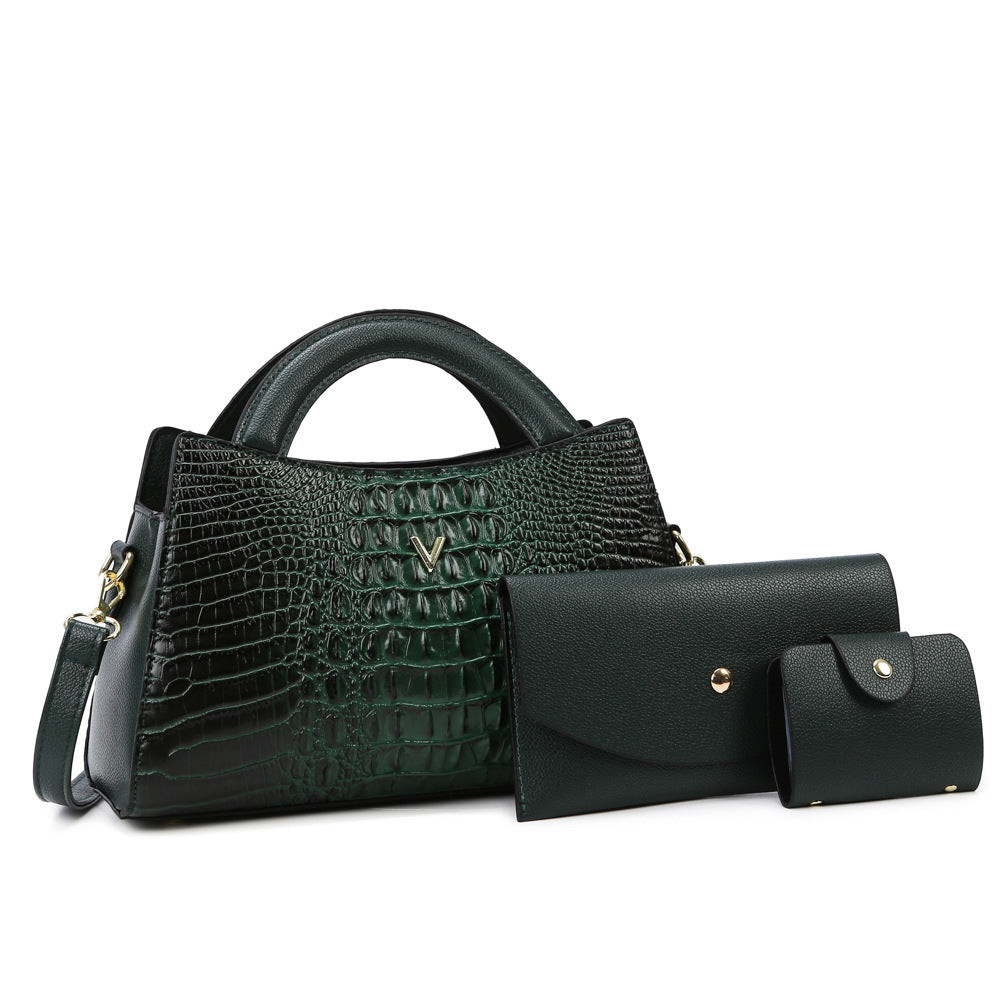 Women's Crossbody Leather Crocodile Pattern Shoulder Handbag