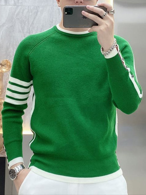 Simple All-match Round Neck Pullover Stripe Sweater Youth Fashion Trendy Long-sleeve Sweater Men