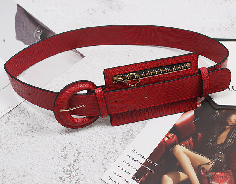 Fashion Stitching Zipper Small Leather Waist Seal
