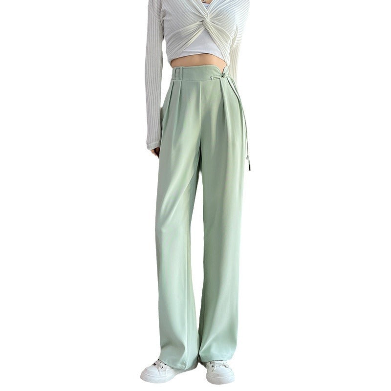 New Chinese Style Buckle High Waist Casual National Style Special-interest Design Elastic Waist Wide Leg Pants