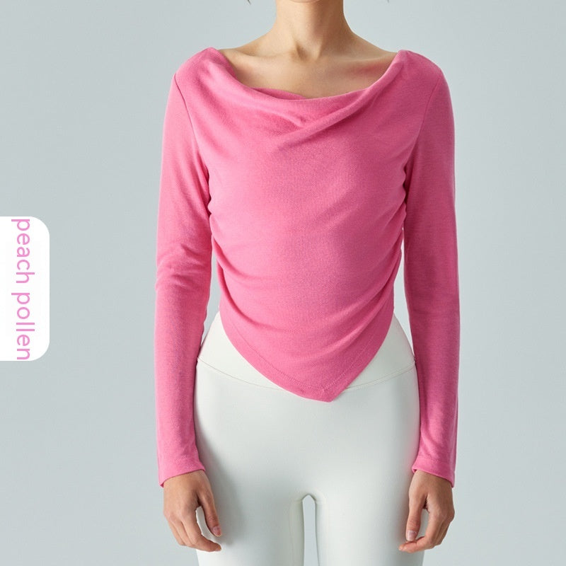 New Lightweight Breathable Yoga Blouse Asymmetric V-shaped Waist Pleating Swing Collar Sports Jacket