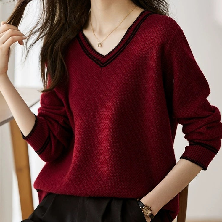Sweater Loose Heart Collar Knitted Top