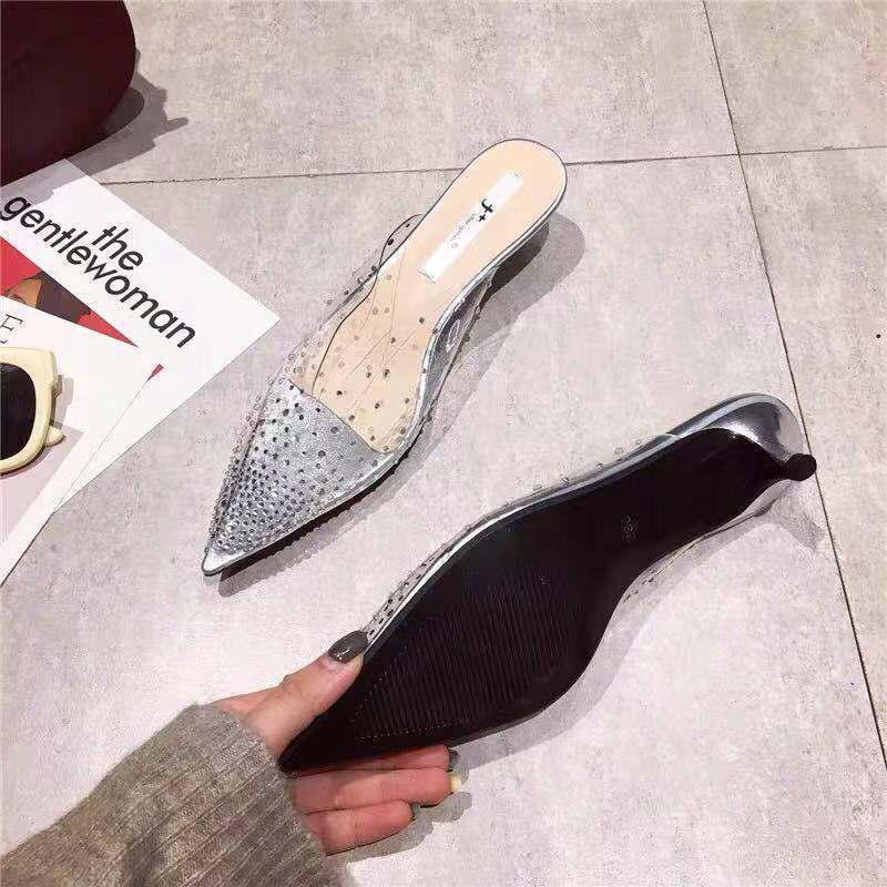 Fish Mouth Shallow Mouth Rhinestones Show White And Jelly Sandals