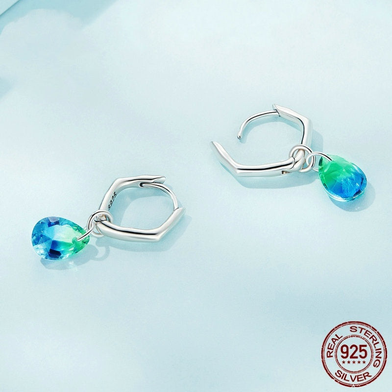 Sterling Silver S925 Water Drop Earrings Simple Gradient