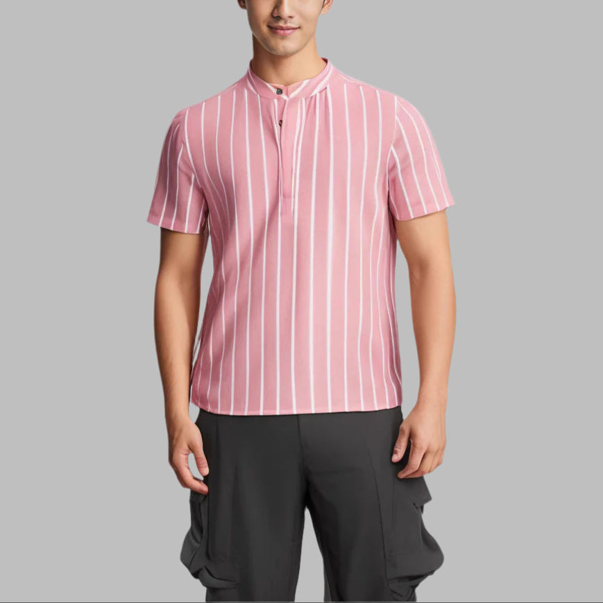 Striped Casual Men's Shirt Foreign Trade Short Sleeve Shirt