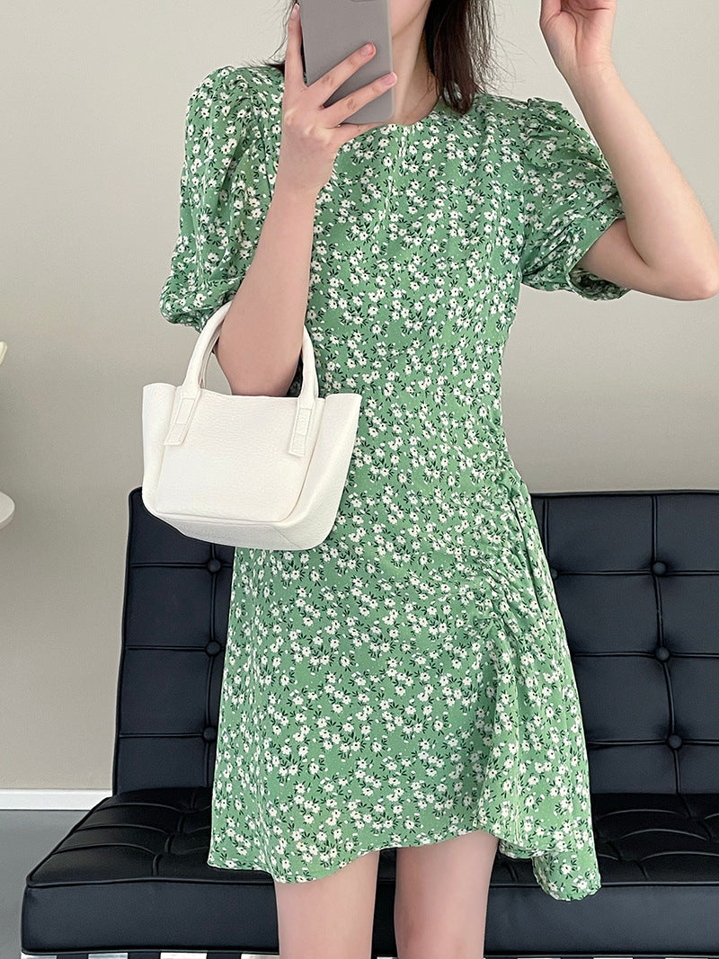 SummerFloral Round Neck Short Sleeve Dress