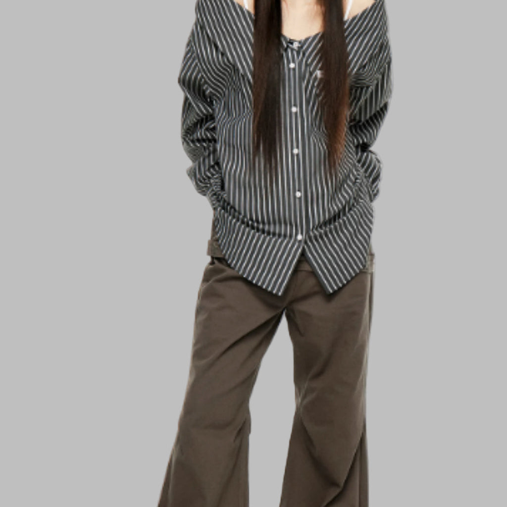 Detachable Splicing Vertical Striped Shirt For Women