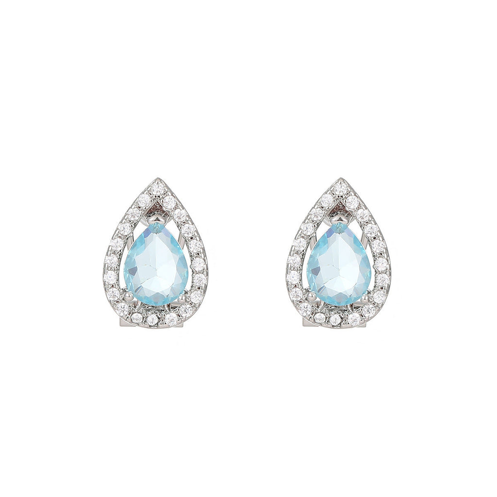 Geometric Water Drop Sea Blue Zircon Ear Studs