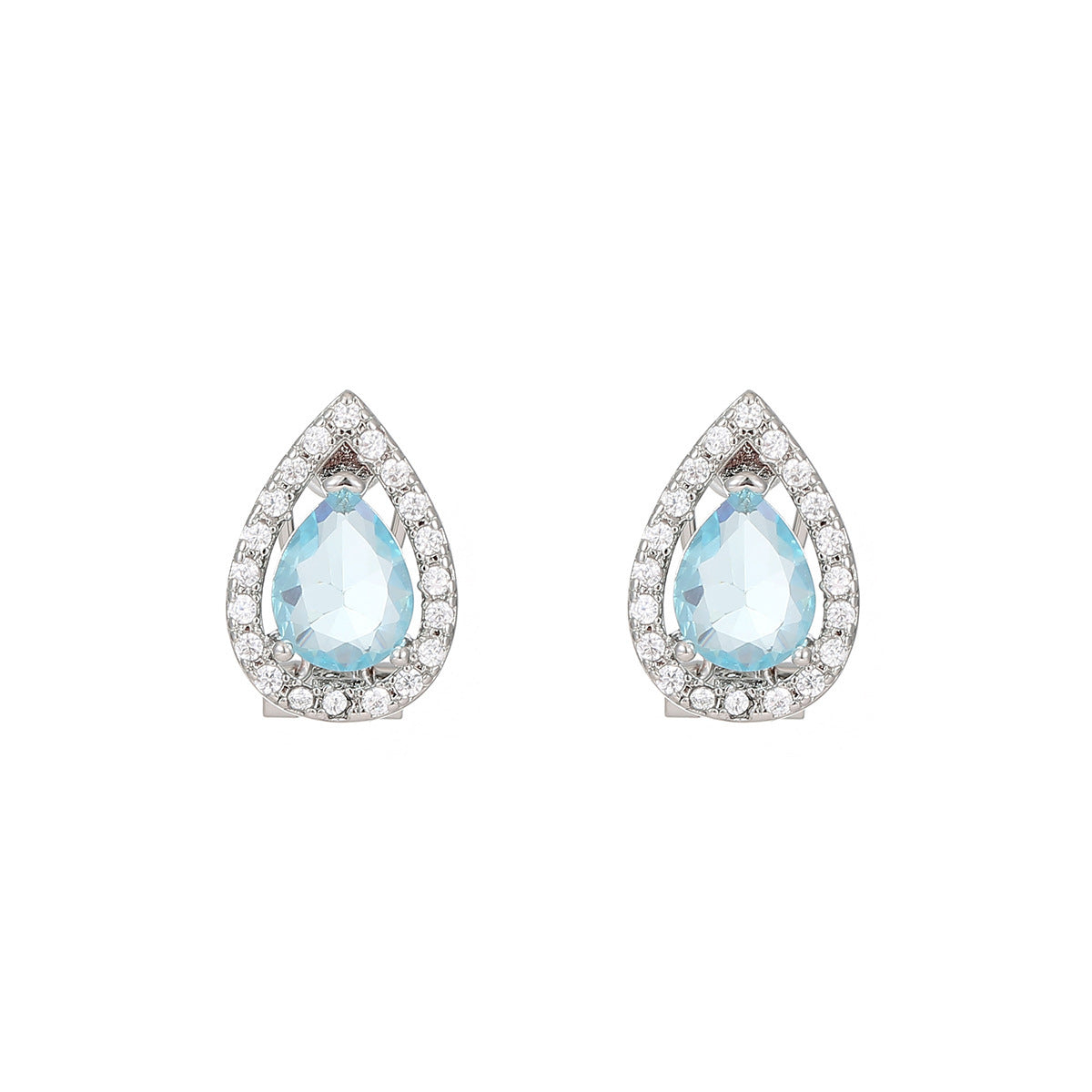 Geometric Water Drop Sea Blue Zircon Ear Studs