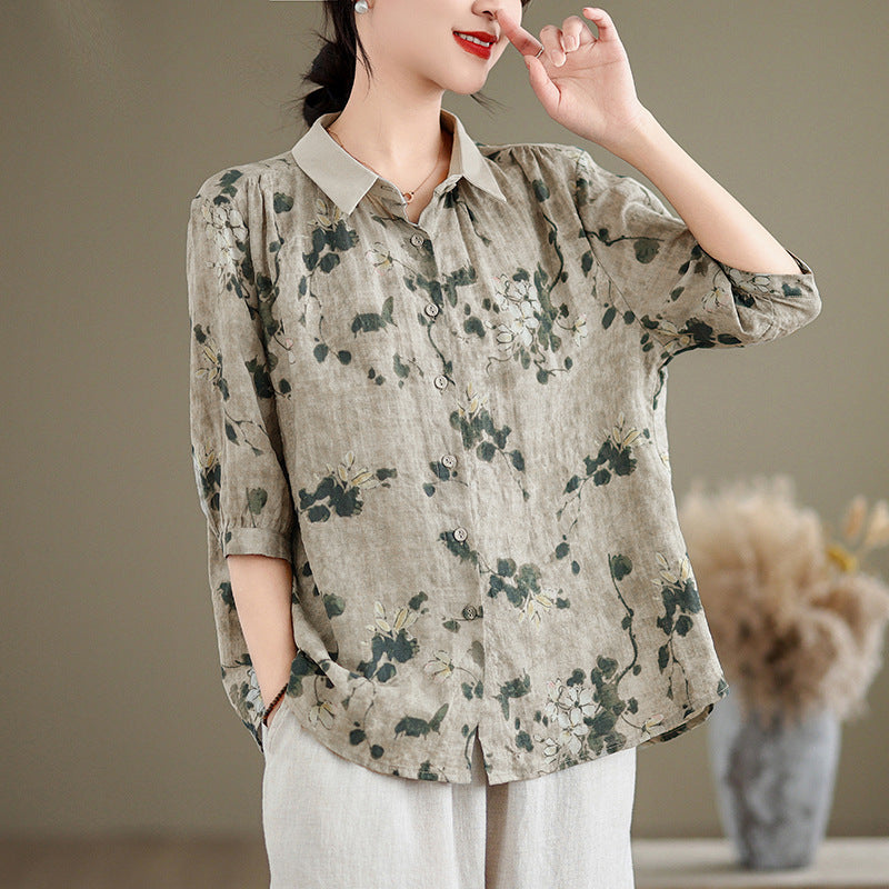 Women's Short-sleeved Shirt Cotton And Linen Style Top
