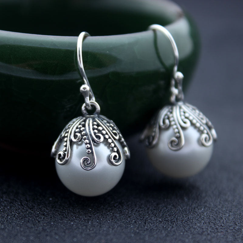 Retro Ethnic Style Shell Pearl Earrings Women