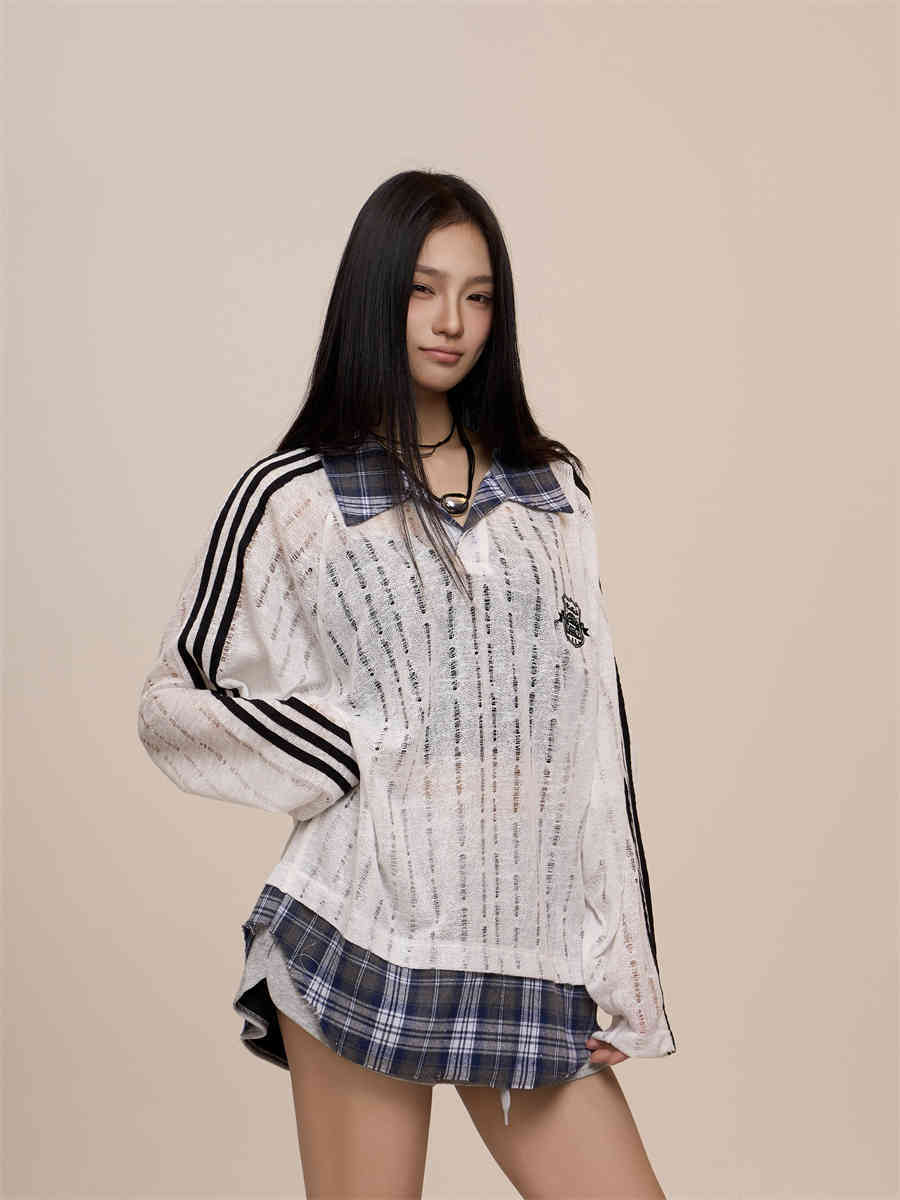 Hollow-out Fake Two-piece Long-sleeved Shirt