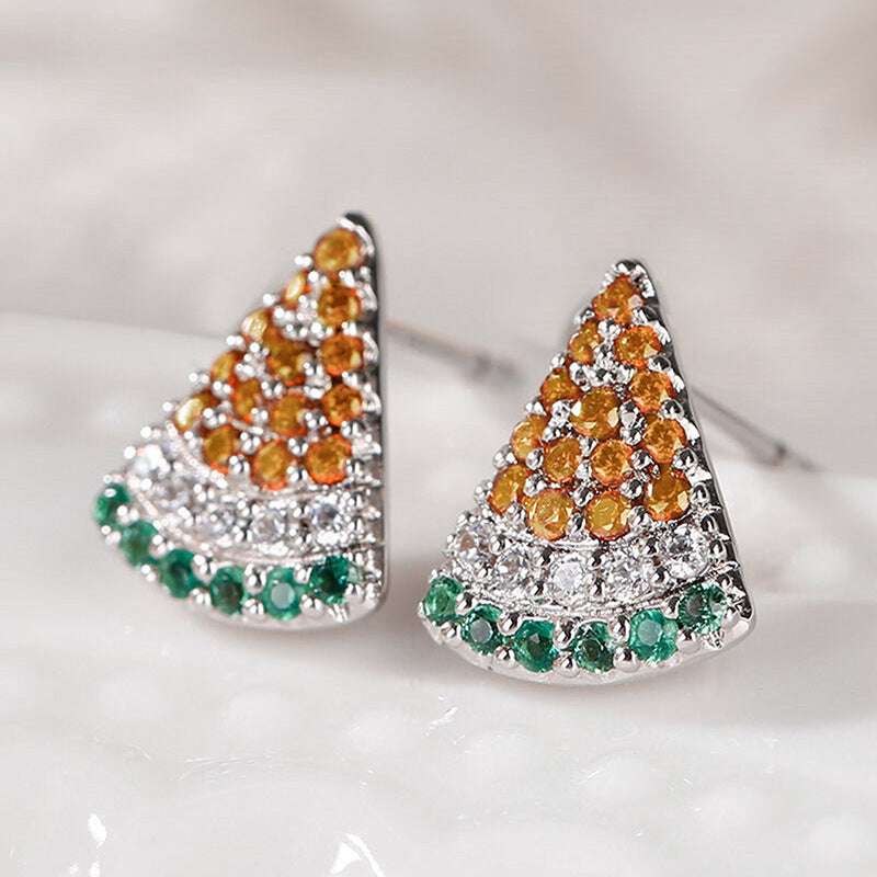 Watermelon Ear Stud Inlaid Zircon Sweet