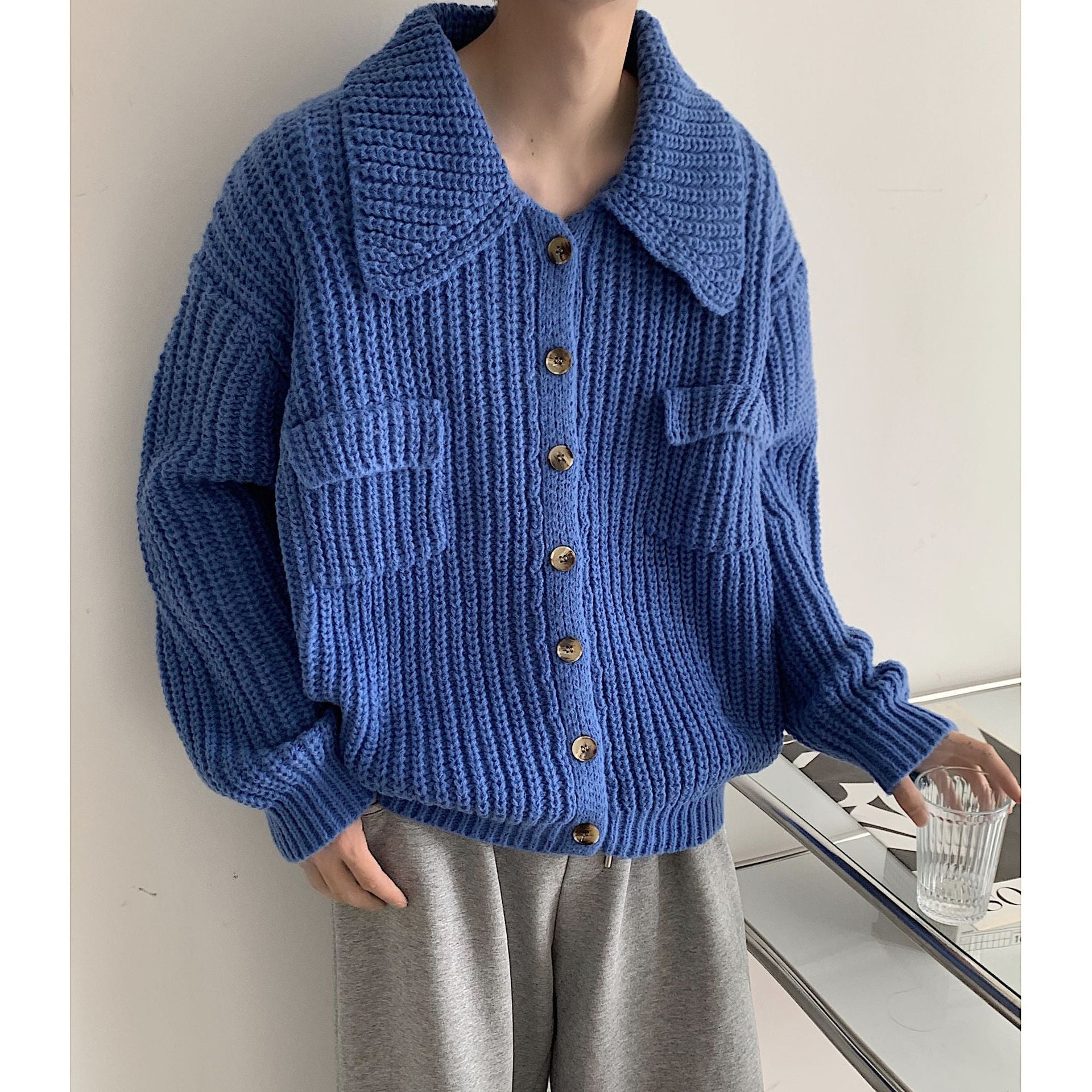 Retro Lapels Sweater Single-breasted Men's Cardigan Sweater Coat