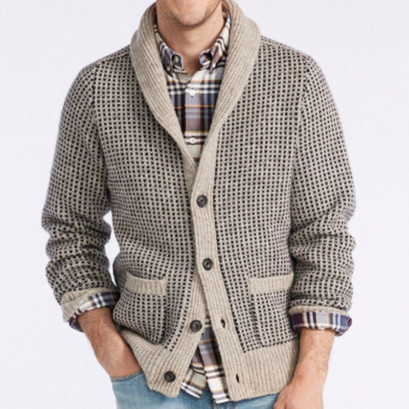 Men's Cardigan Lapel Jacquard Casual Sweater