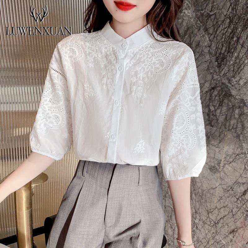 Elegant Embroidery Short-sleeved Shirt Top