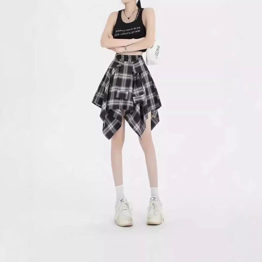 Design Irregular Plaid Women's Neologism Bow Lace Up Casual Sports Skirt