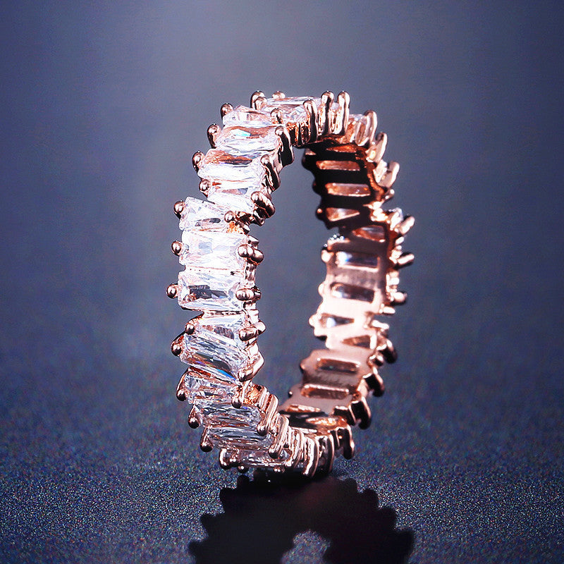 Copper Inlaid AAA Grade Color Zircon Ring For Women