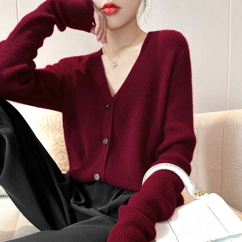 New V-neck Thick Knitted Cardigan Jacket Women