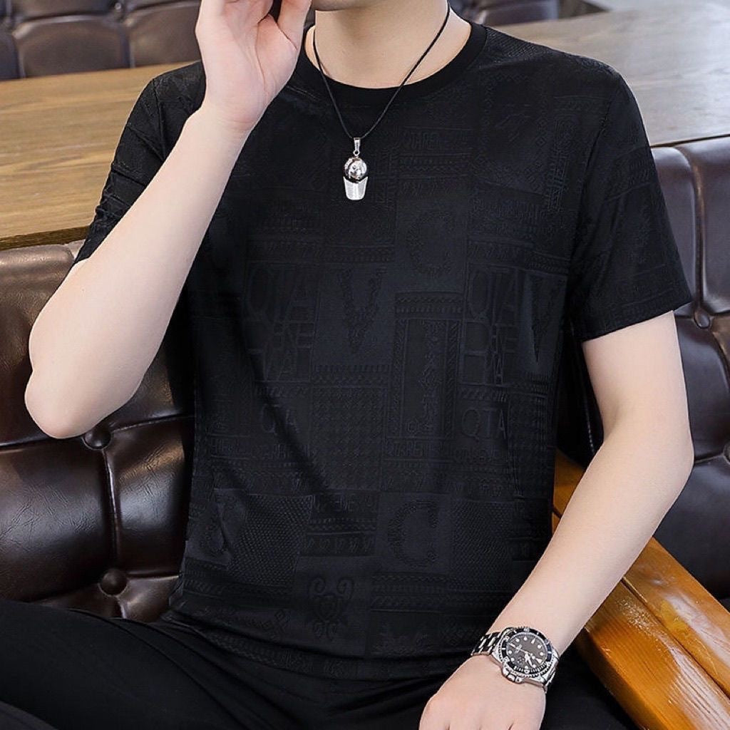 New Ice Silk Men's Short Sleeve All-match Fashion Round Neck