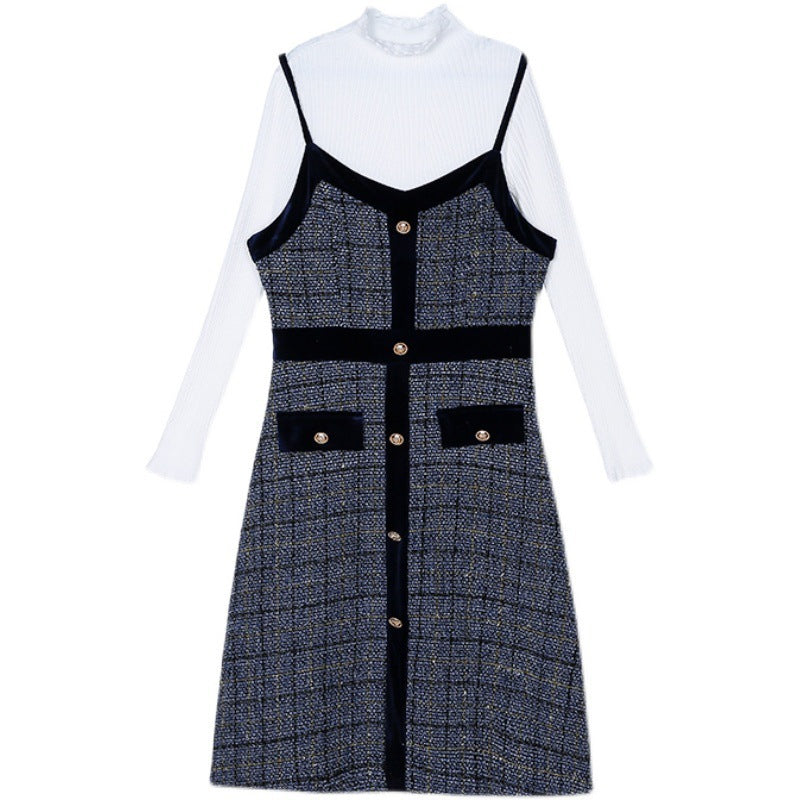 Woolen Tweed Shoulder Strap Dress