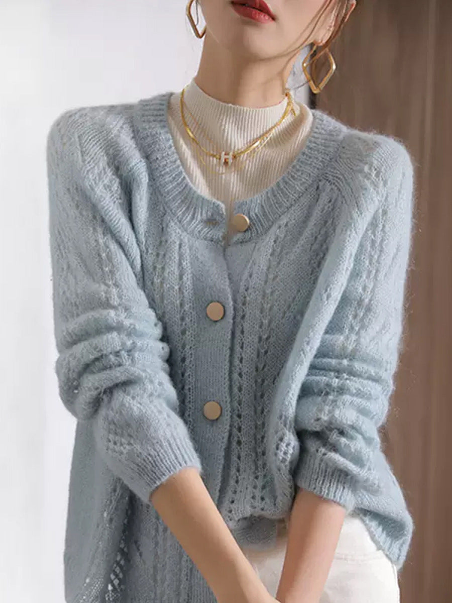 Loose And Lazy Style Hollow Soft Glutinous Knitted Cardigan